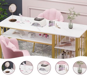2025Nail Salon Rectangular <b>Makeup</b> <b>Table</b> Girl Nail <b>Table</b> Modern <b>Light</b> Luxury Double-layer Set - Product Image 6