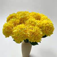 Hydrangea artificiel en soie jaune L-246 à tige unique avec feuilles, fleur artificielle en gros pour mariage, arche murale, table de maison