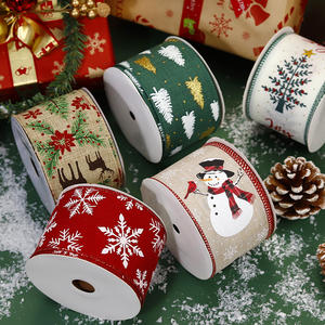 Pita Berkilau Tepi Kawat Motif Kepingan Salju Manusia Salju Pohon Natal Cetak Kustom Ramah Lingkungan Berkualitas Tinggi 10 yard/gulung - Product Image 3