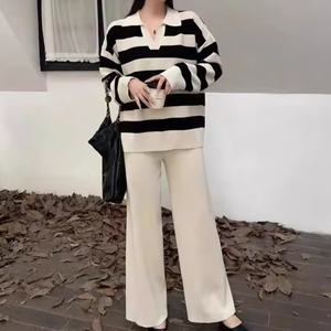 Recién llegado, trajes informales de manga larga para mujer con cuello vuelto, tejido de punto suave, bloque de Color cálido para invierno - Product Image 5