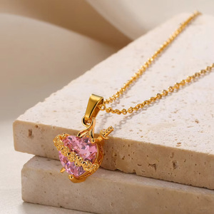 Collier tendance en cristal avec pendentif cœur pêche rose, <span class=keywords><strong>flèche</strong></span> d'Amor et fleur, orné de diamants, modèle 2026, le plus vendu - Product Image 1