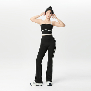 Ladies Workout <b>Dance</b> Wear One Shoulder Crop Top Fold Over Waist Flare <b>Pants</b> Pilates Yoga Wear Suit Gym Fitness Set - Product Image 3