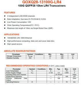 Module émetteur-récepteur optique GOXQ28 13100G LR4 1310nm 10KM Connecteur LC Solution réseau fibre optique monomode - Product Image 5