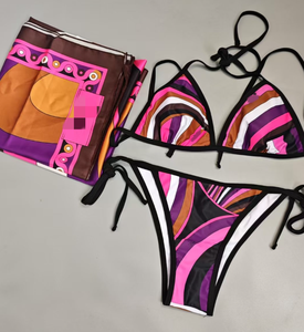 Nouvelles collections de maillots de bain 4 pièces avec <span class=keywords><strong>bandeau</strong></span> et grands foulards de plage, ensemble bikini sexy pour femmes, design de créateur - Product Image 5