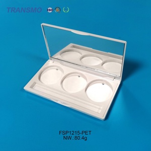 Boîtier PET pour fard à paupières, correcteur crème et blush, avec miroir, 3 couleurs, avec emplacement pour pinceau - Product Image 1