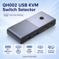 Conmutador KVM USB-C de 2 Puertos 4K para USB 3.0 de 5Gbps, Carga PD 3.0 de 100W y 80W para 2 PC que Comparten Teclado/Ratón/Monitor, en Stock