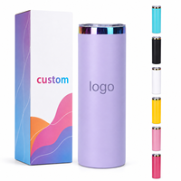 Nouveau gobelet isotherme personnalisé de 20 oz en acier inoxydable 304 plaqué or arc-en-ciel, droit et fin, avec couvercle, idéal pour les cadeaux ou la voiture