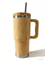 Mug à café isotherme en acier inoxydable à double paroi de 30 oz avec couvercle, paille et poignée en bambou, pour gravure laser, en stock aux États-Unis