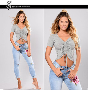 Jeans en denim pour femmes avec broderies et déchirures, <span class=keywords><strong>coupe</strong></span> slim taille mi-haute, pantalon long en bleu foncé et bleu clair, mélange de coton, chic décontracté - Product Image 4