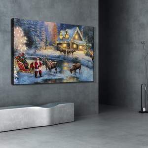 Looife invierno lienzo pared arte 30x20 pulgadas Nochebuena Santa pintura estirada enmarcada listo colgar Navidad figurita Juguetes - Product Image 3