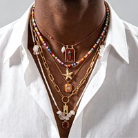 Collier bohème superposé avec pendentif étoile de mer perlé et pompon, breloque colorée, pour femme, vente en gros, ensemble d'accessoires de bijoux de mode, coffret cadeau