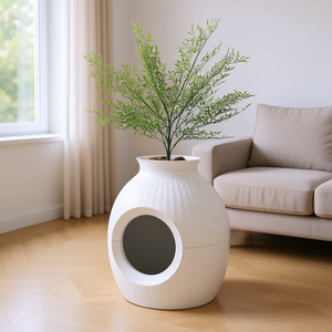 Plant-Inspired Hidden Cat Litter <b>Box</b> <b>Round</b> Odor-Free Plastic Manual Cat Litter Container with Artificial Plant Decor - Product Image 2