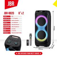 Enceintes Bluetooth d'extérieur JBR-8820 avec subwoofer, microphone, deux haut-parleurs de 8 pouces, grand bouton, 7,4 V 50 W, prise en charge de la carte TF, TWS, FM pour DJ