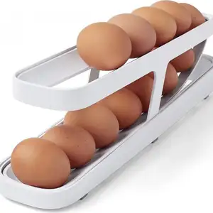 Soporte de plástico de 2 niveles para ahorrar espacio para huevos rodantes para refrigerador, dispensador de huevos, organización de despensa de cocina, bandeja de almacenamiento de huevos