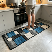 Geometric Kitchen Runner Rug Non Slip Backing Stain Resistant Washable Polyester Low Pile Floor Mat Modern Farmhouse Oil-Proof