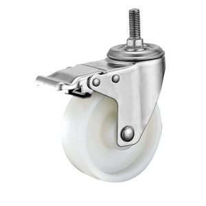 75 mm 100 mm 125 mm Mittelschwere Edelstahl-Lenkrolle aus Nylon mit Gewindestift und Totalfeststeller - Product Image 4