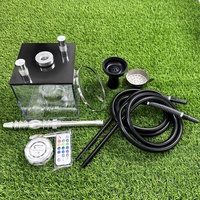 Set de Chicha Carrée en Acrylique 2 Tuyaux Complet avec Belle Lumière LED RGB, Chauffe-Tabac en Acier Inoxydable, Narguilé 42cm