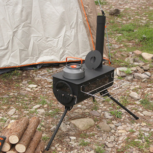 Réchaud de camping portable d'extérieur, brûleur à bois coupe-vent, cuisinière pliable mobile, avec verre ignifuge, type séparé - Product Image 1