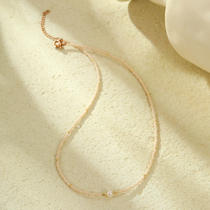 Collier d'<span class=keywords><strong>amitié</strong></span> plaqué or de style classique tissé à la main avec perle naturelle et pierre ronde pour femme, cadeau d'anniversaire - Product Image 2