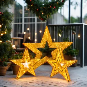 Décorations de vacances personnalisé 3d étoile Motif lumière porte-bonheur grand métal led câblage 3d noël étoile motif guirlande lumineuse