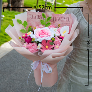Bouquet di Fiori all'Uncinetto, Rose Rosa Lavorate a Maglia, Fiori Artigianali Ecologici per Natale, Laurea, <span class=keywords><strong>Festa</strong></span> <span class=keywords><strong>della</strong></span> <span class=keywords><strong>Mamma</strong></span>, San Valentino - Product Image 5