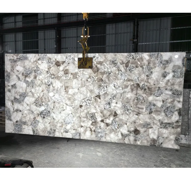 Marble Vanity Top Countertop Table OEM custom white crystal quartz stone Translucent marble tiles slabs