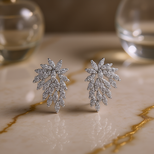 Orecchini a lobo di lusso in oro bianco con diamanti, taglio marquise a forma di pianta, montatura a griffe, in argento 925, gioielli da sposa da donna - Product Image 2