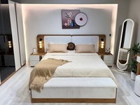 Ensemble de chambre à coucher moderne haut de gamme en MDF avec lit, tables de chevet, coiffeuse et armoire