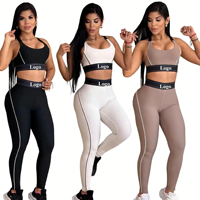 Ensemble de yoga 2 pièces pour femme, style créateur de mode, comprenant un débardeur de sport et un legging taille haute, vêtements de sport élastiques pour le fitness et l'entraînement