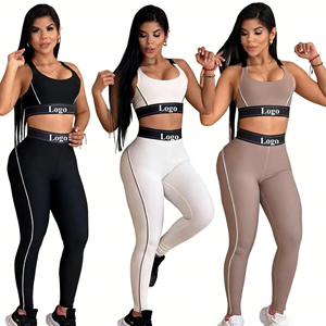 Ensemble de yoga 2 pièces pour <span class=keywords><strong>femme</strong></span>, style créateur de mode, comprenant un débardeur de sport et un legging taille haute, vêtements de sport élastiques pour le <span class=keywords><strong>fitness</strong></span> et l'entraînement - Product Image 1