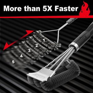 Brosse de nettoyage de barbecue à trois têtes en acier inoxydable robuste avec poignée antidérapante pour charbon de bois et nettoyage extérieur – Vente en gros usine - Product Image 6