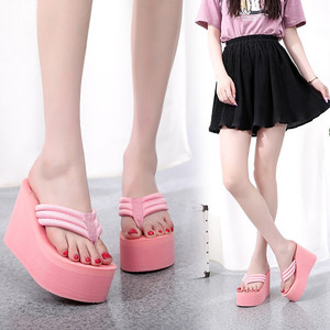 Infradito da donna per esterni, sandali estivi alla moda da spiaggia, versatili, con zeppa alta e plateau, alla moda, con tacco alto - Product Image 4