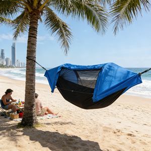 <span class=keywords><strong>Hamac</strong></span> renforcé avec points de tension renforcés, nylon triple couture et filet à fermeture éclair robuste pour une utilisation à long terme - Product Image 1