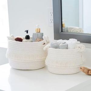 Cesta de Almacenamiento de Cuerda de Algodón con Borla y Nudo Decorativo, Cesto Grande para Ropa Sucia, Contenedor de Macramé para Juguetes, Toallas y Mantas - Product Image 2