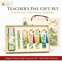 Coffret Cadeau Personnalisé Fête des Enseignants : Bouteille Isotherme en Titane, Stylo à Mécanisme Rotatif, Carnet, Marque-page en Laiton Style Chinois – Cadeau d'Entreprise