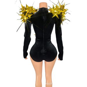 Ecoparty nuevo negro brillante con diamantes <span class=keywords><strong>de</strong></span> imitación <span class=keywords><strong>de</strong></span> manga larga mono <span class=keywords><strong>mujer</strong></span> fiesta <span class=keywords><strong>de</strong></span> noche Club <span class=keywords><strong>Gala</strong></span> anfitriones NightClub Bar trajes <span class=keywords><strong>de</strong></span> escenario - Product Image 3