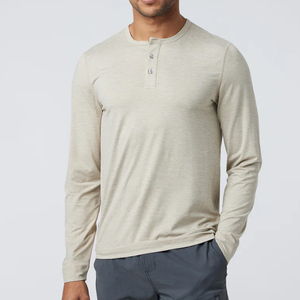 Camiseta deportiva suave con <span class=keywords><strong>cuello</strong></span> abotonado para hombre, camiseta <span class=keywords><strong>Henley</strong></span> de manga larga, venta al por mayor - Product Image 5