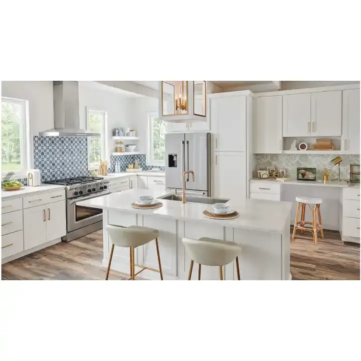 Kabinet dapur putih antik desain kabinet dapur kayu Solid ceri