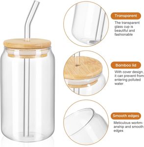 Verre à bière en forme de canette transparente de 16oz 18oz avec logo personnalisé, couvercle en bambou et paille en verre – Offre spéciale - Product Image 3