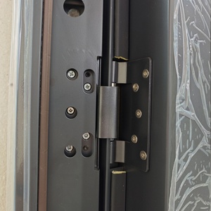 Porte d'entrée double style français Skyland en bois avec pivot en fer forgé et vitrage en fibre de verre et acier - Product Image 4