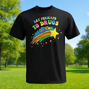 T-shirt coloré à motif d'étoiles « Dis peut-être non aux drogues », design mignon, vêtement promotionnel - Product Image 3
