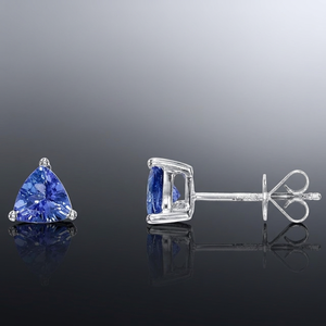 Wholesale Rhodium Plated 925 <b>Sterling</b> <b>Silver</b> Trillion Cut Tanzanite <b>Stud</b> Earrings for Engagement Wedding & Anniversary Gifts - Product Image 2