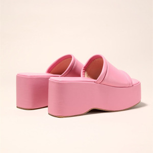 Sandales compensées roses d'été IDOIT pour femmes, sandales plates-formes confortables en cuir à bout ouvert, chaussures à enfiler à talons hauts décontractées pour la plage, chaussures à glissière pour femmes - Product Image 5