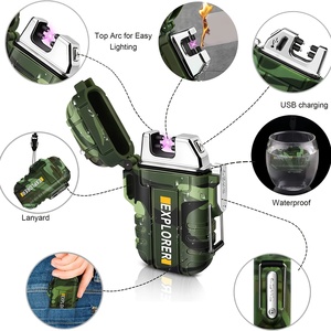 Kongbo Recarregável Isqueiros Elétricos Waterproof Dual Arc Plasma Isqueiro com Sobrevivência Apito para Caminhadas Camping Aventuras - Product Image 2