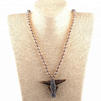 Collier bohème personnalisé pour femmes, bijoux en cristal de verre de 8 mm, nœud, pendentif tête de taureau, charme corne