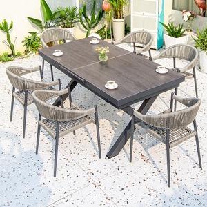 Nouvelle table <span class=keywords><strong>de</strong></span> <span class=keywords><strong>jardin</strong></span> extensible <span class=keywords><strong>en</strong></span> dalles <span class=keywords><strong>de</strong></span> roche à grain <span class=keywords><strong>de</strong></span> <span class=keywords><strong>bois</strong></span>, design moderne, pour terrasse et <span class=keywords><strong>jardin</strong></span>, avec chaises - Product Image 3