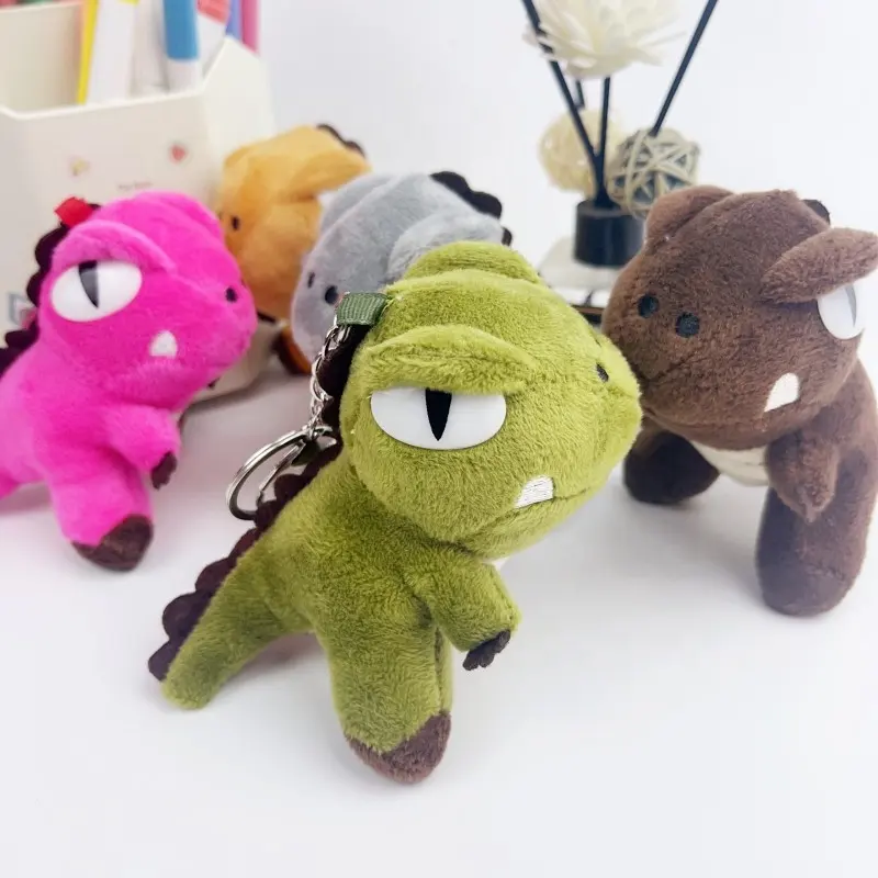 Portachiavi personalizzato all'ingrosso dino peluche morbido ciondolo carino portachiavi dinosauro con grande occhio di alta qualità portachiavi accessorio bambola di peluche