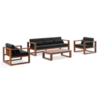 Ensemble de salon d'extérieur en aluminium avec revêtement en poudre imitation teck, table basse incluse, ensemble de canapés de patio résistant aux intempéries pour jardin et villa