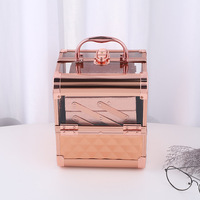 Trousse de Maquillage Portable Vintage en Aluminium Grande Capacité, Légère et Translucide, à Double Ouverture, Multi-couches, avec Serrure, pour Extérieur