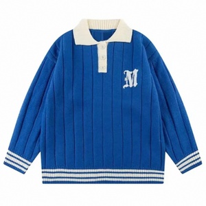 Custom Logo Men's Youth Pullover Knitwear Long Sleeve Knitted Sweater <strong>Jumper</strong> Cotton Jacquard Letter <strong>Polo</strong> <strong>Neck</strong> Knit Sweater Men - Product Image 3